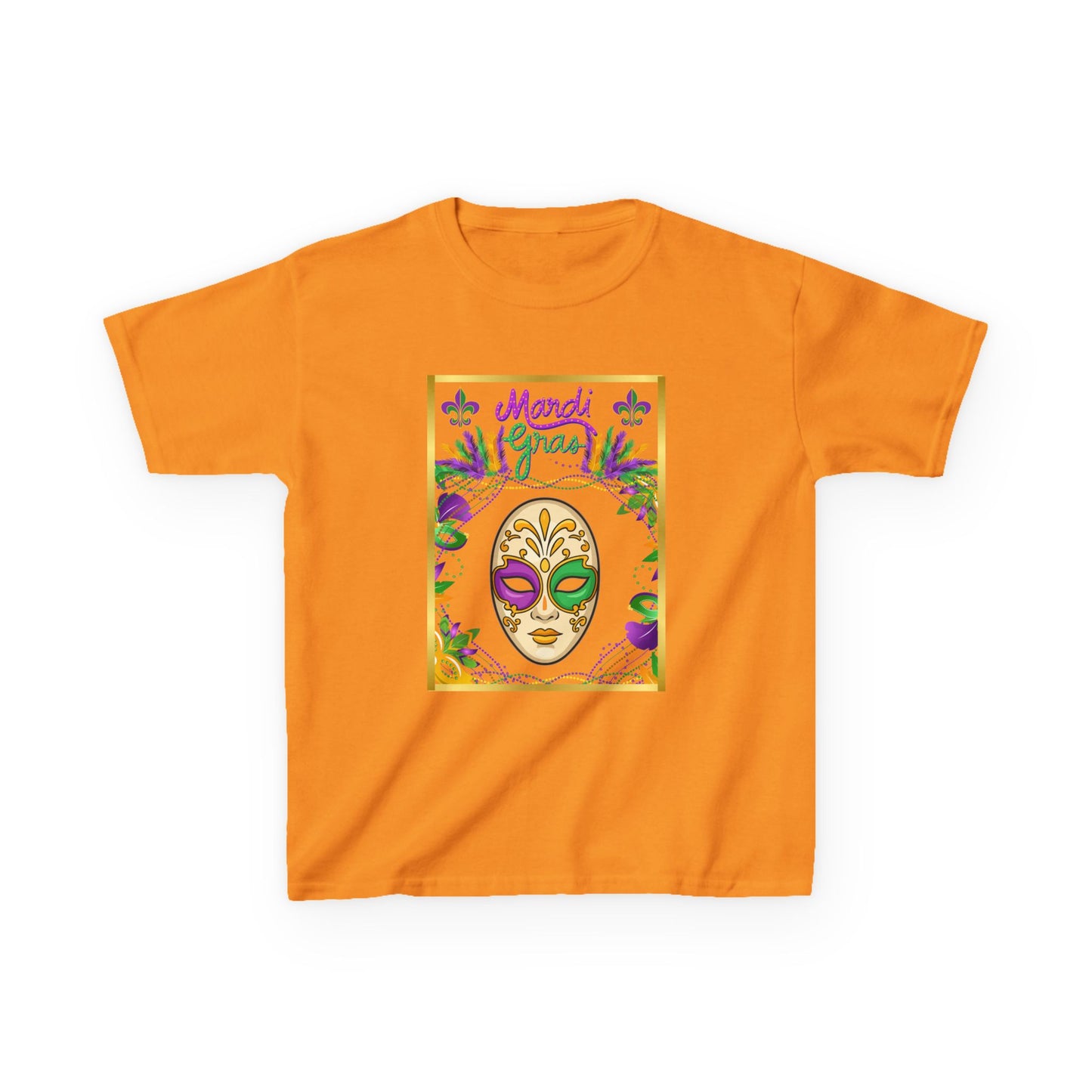 "Mardi  Gras Mask"  Youth Unisex  Boxy T-Shirt.  This Stylish & Colorful Tee Has All The Elements Needed For Carnival Cheer!