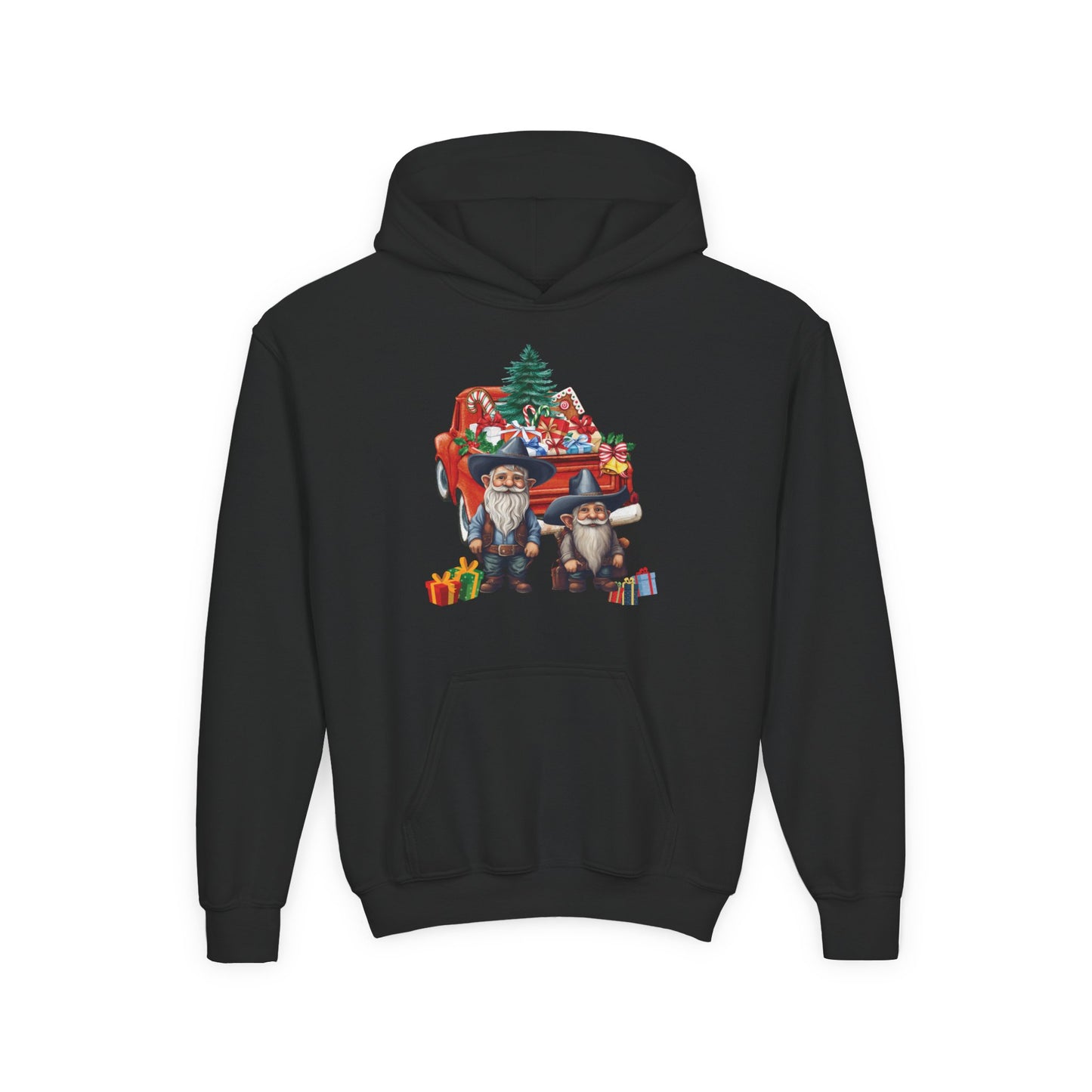 Youth Christmas Hoodie - Cute Gnome & Gifts Holiday Pullover ("Merry Christmas" Back)
