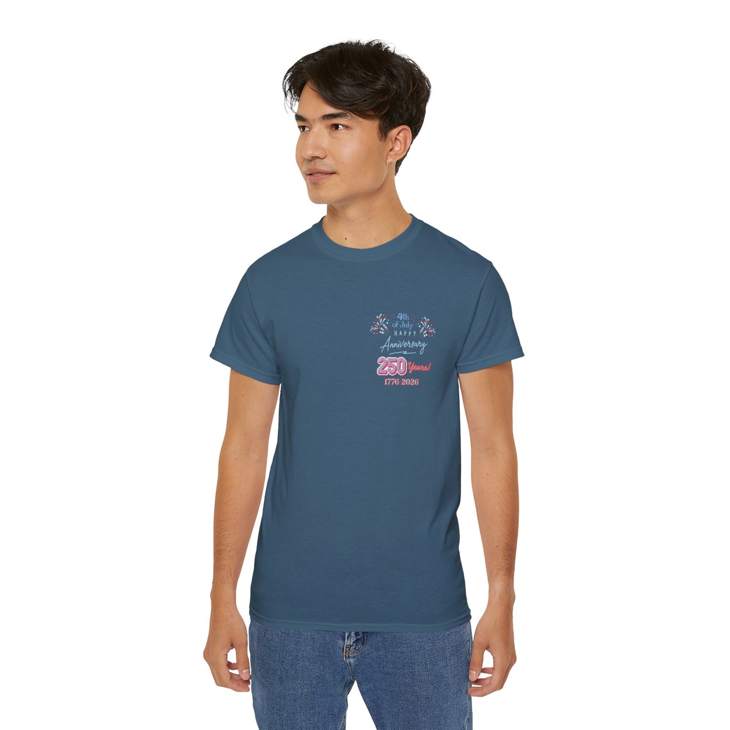 Statue of Liberty Patriotic T-Shirt — "Made In America -Happy Anniversary 1776-2026"  Front & Back Design