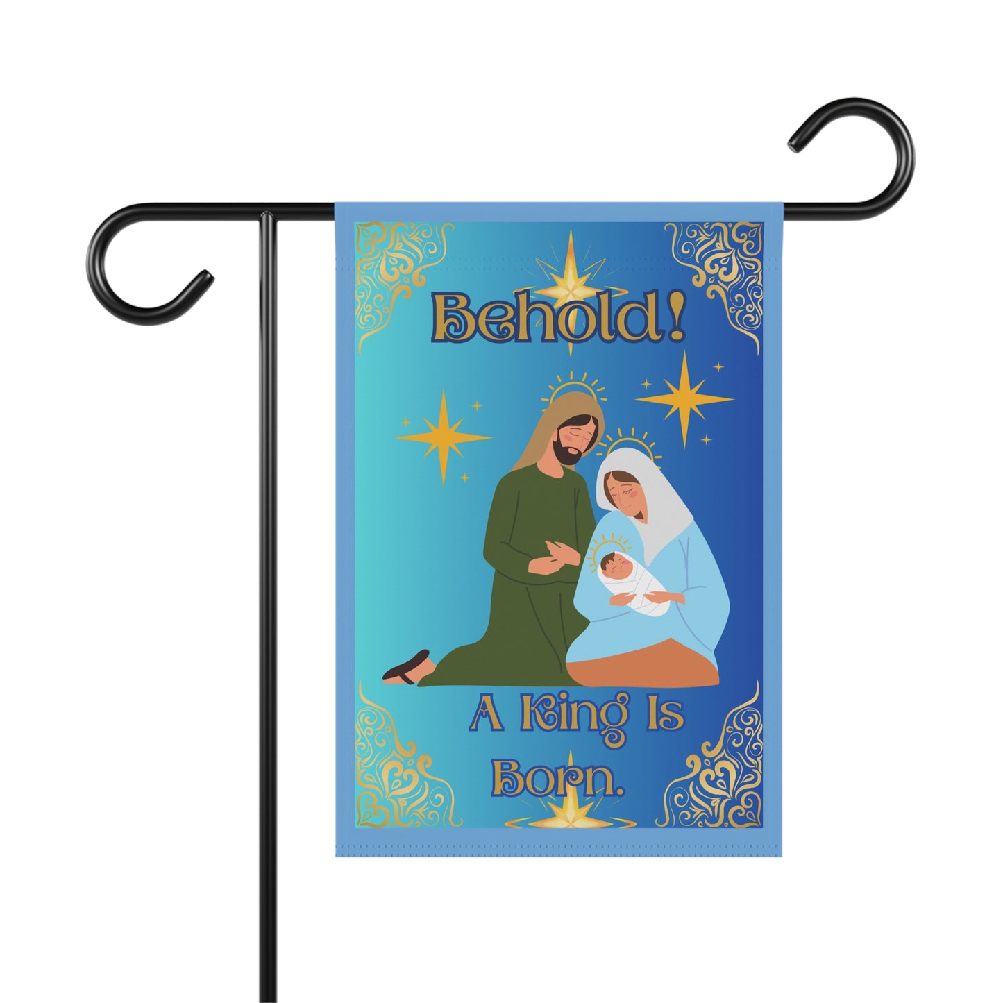 "Behold. A King Is Born!", Garden/Lawn Banner, 12 in x 18 in, Teal Ombre