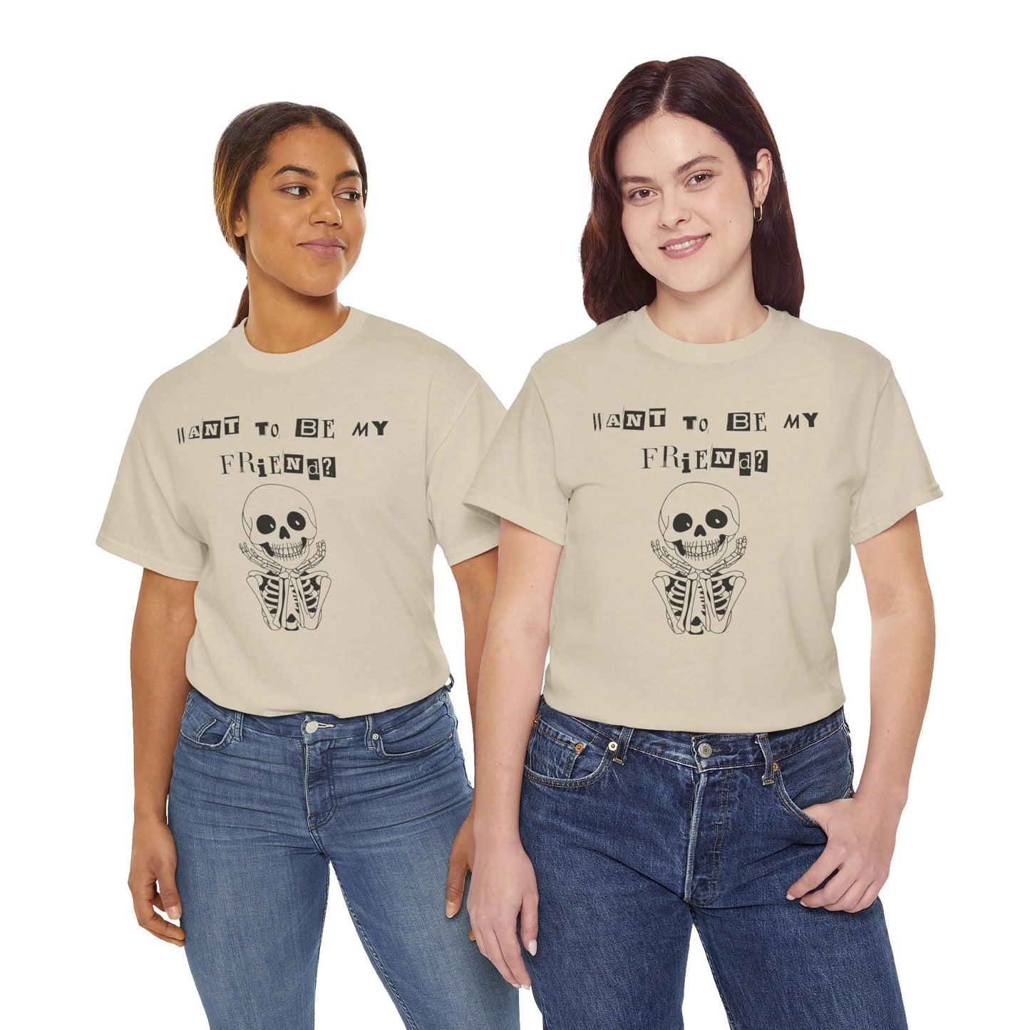 "Want To Be My Friend?" Adorable Skeleton, Unisex Tee.  A Cute Halloween Gift!