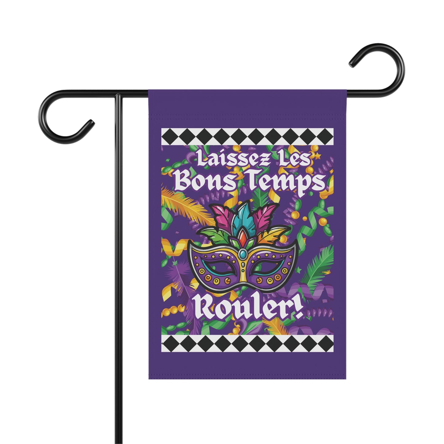Mardi Gras Garden Banner and House Flag — "Laissez Les Bons Temps Rouler" Decorative Yard Flag-Purple