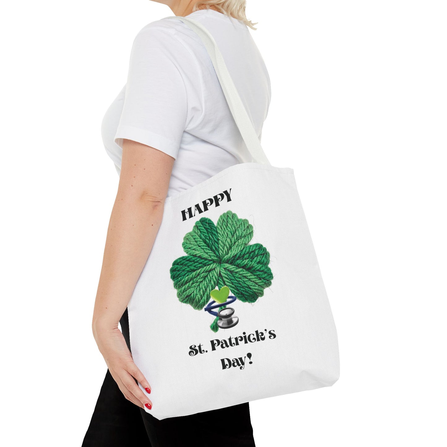 St. Patrick's Day Shamrock Tote Bag – 'Happy St. Patrick's Day!' All-Over Print
