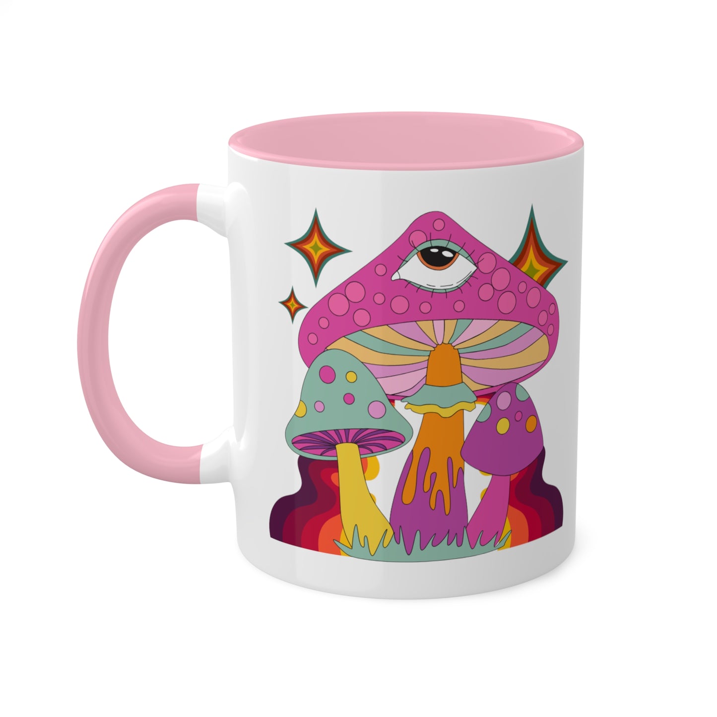 "Groovy Mushrooms" 11 oz White Mug with Colorful Accents