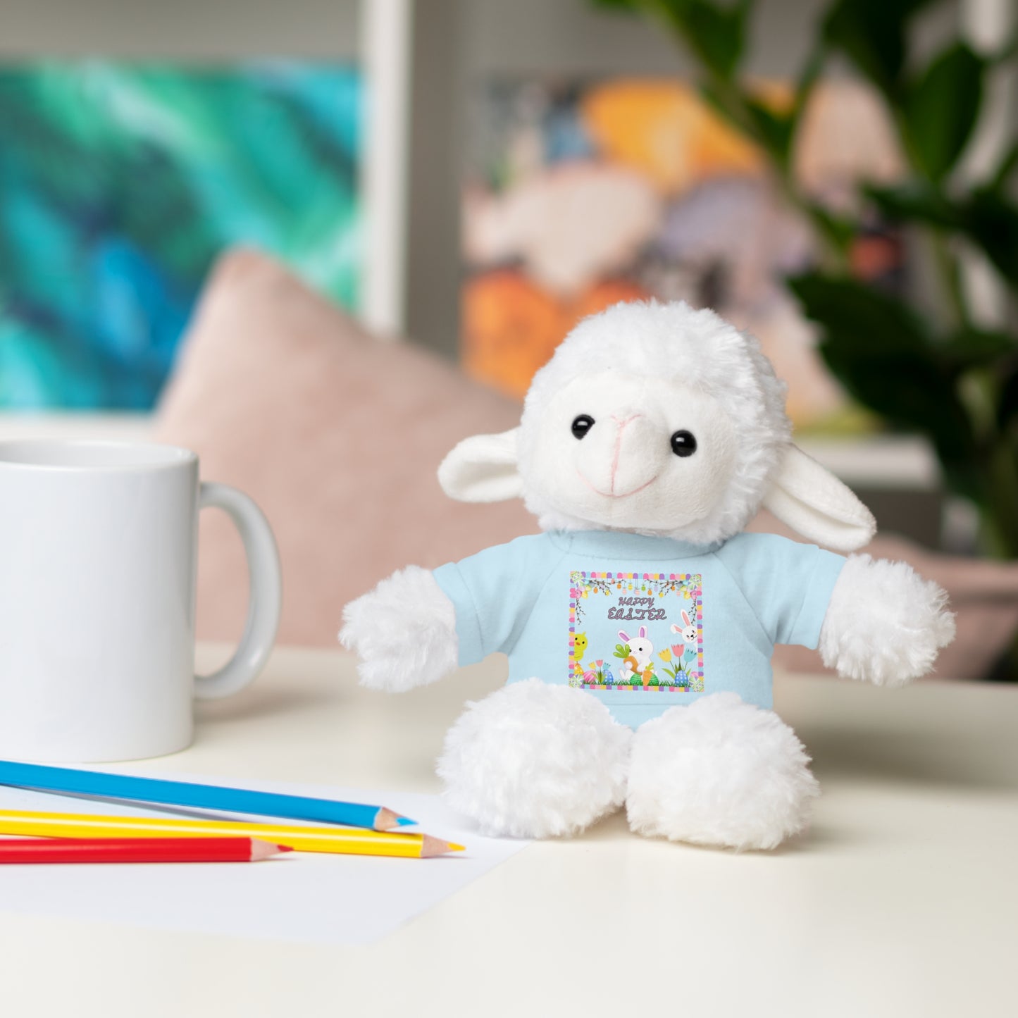 " Happy Easter" Stuffed Animals with Tee, Bunny and Lamb