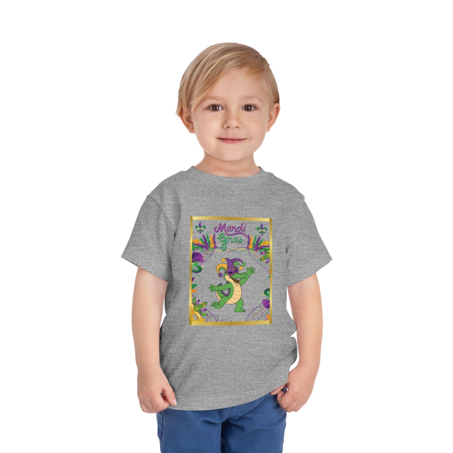 "Mardi Gras Gator" Toddler Tee.  This Masked Alligator Is Ready To Celebrate Mardi Gras In Purple, Gold And Green!