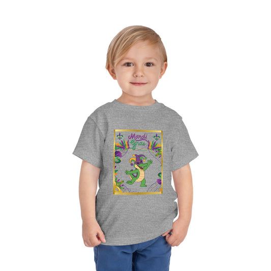 "Mardi Gras Gator" Toddler Tee.  This Masked Alligator Is Ready To Celebrate Mardi Gras In Purple, Gold And Green!