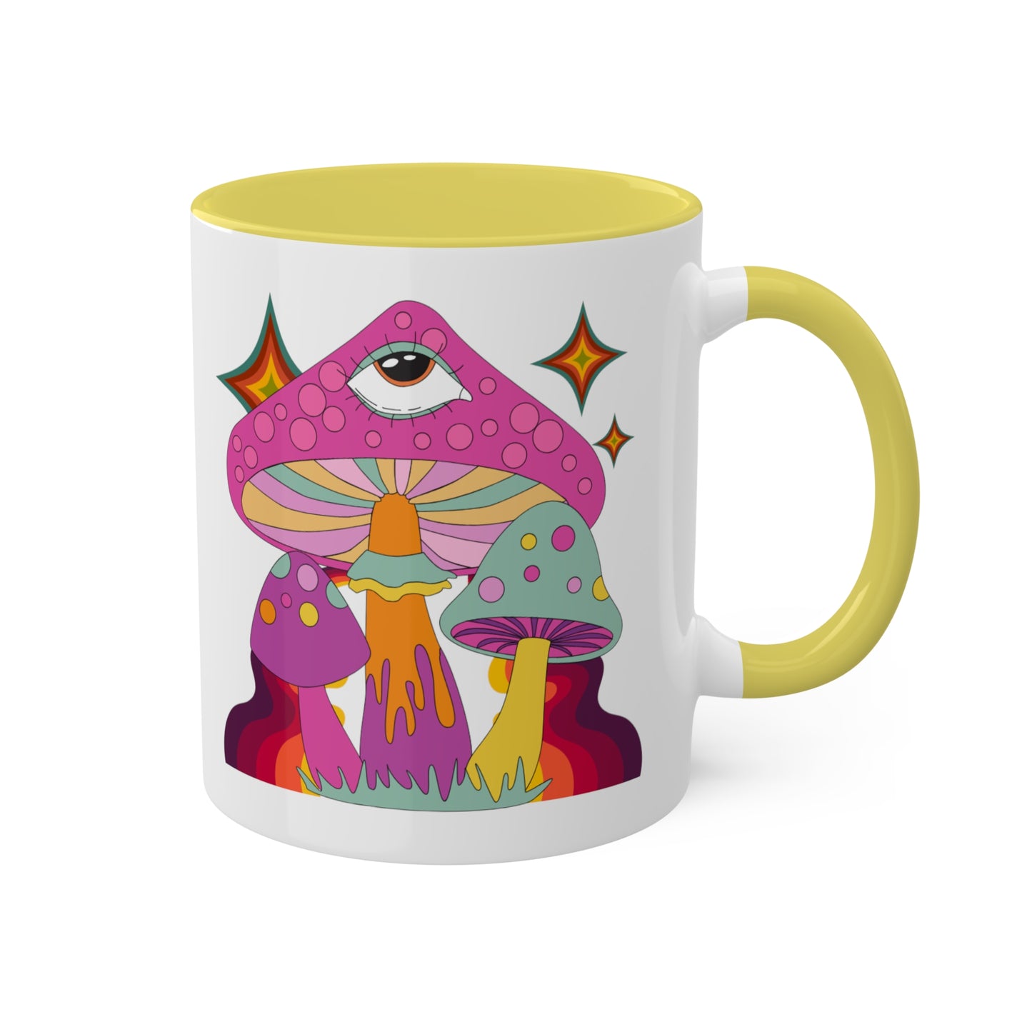 "Groovy Mushrooms" 11 oz White Mug with Colorful Accents