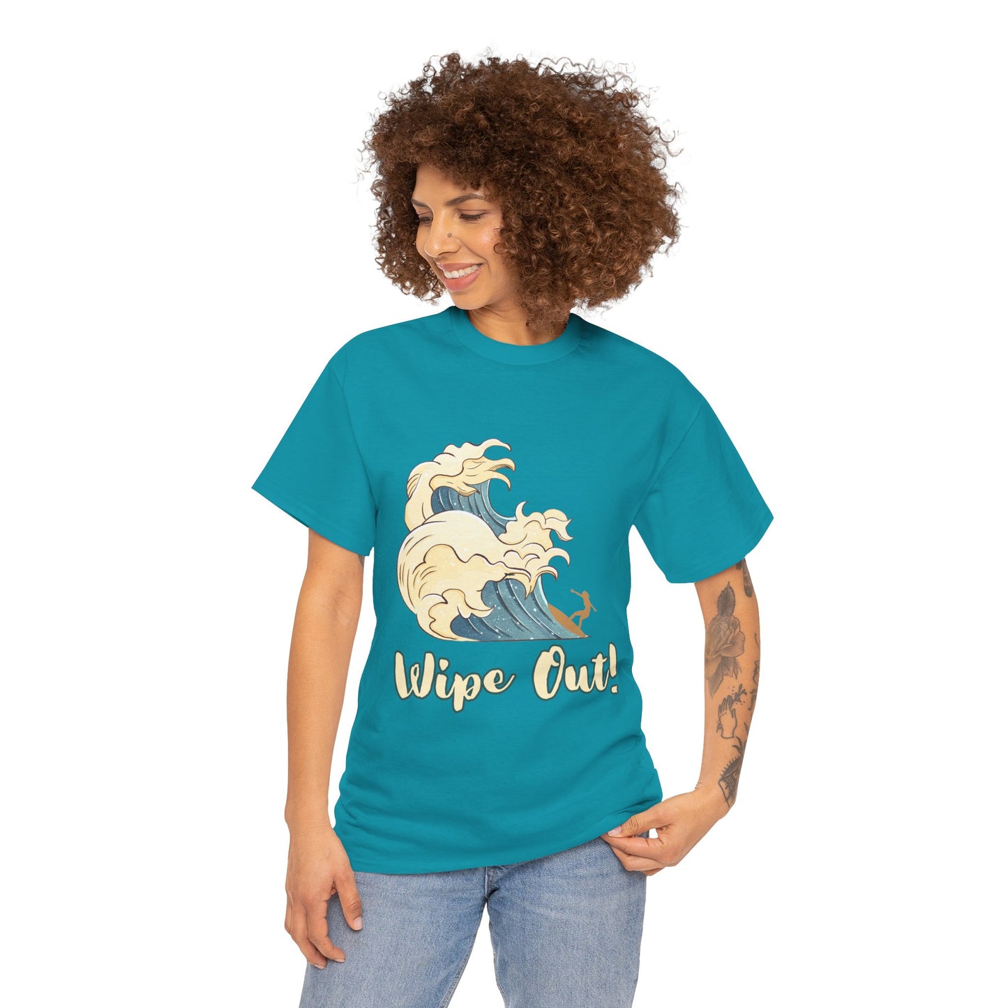 Surf-Inspired Unisex Heavy Cotton Tee - "Wipe Out!" Graphic