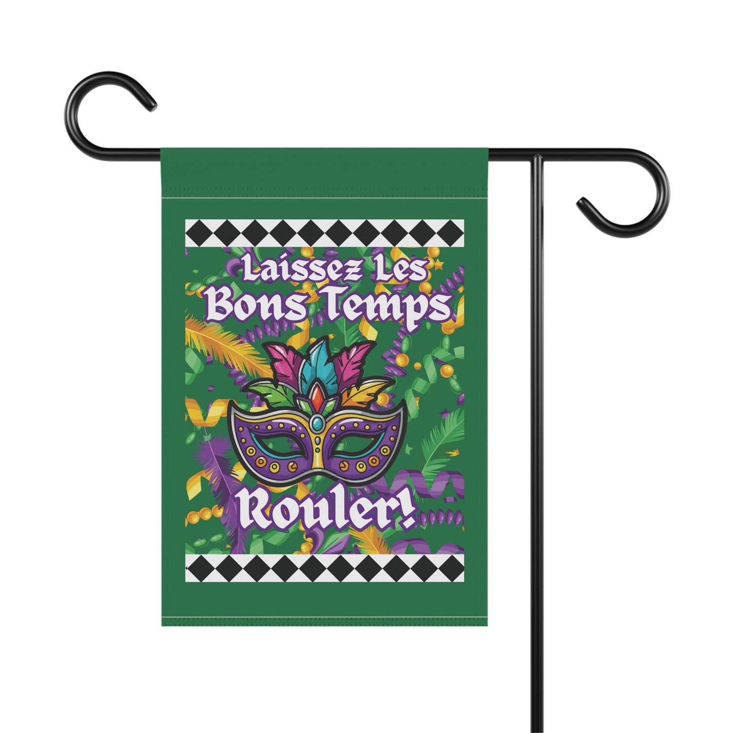 “Laissez Les Bons Temps Rouler!” Gras Garden Flag.  Decorative And Coloful Mardi Gras House Banner/Flag-Green
