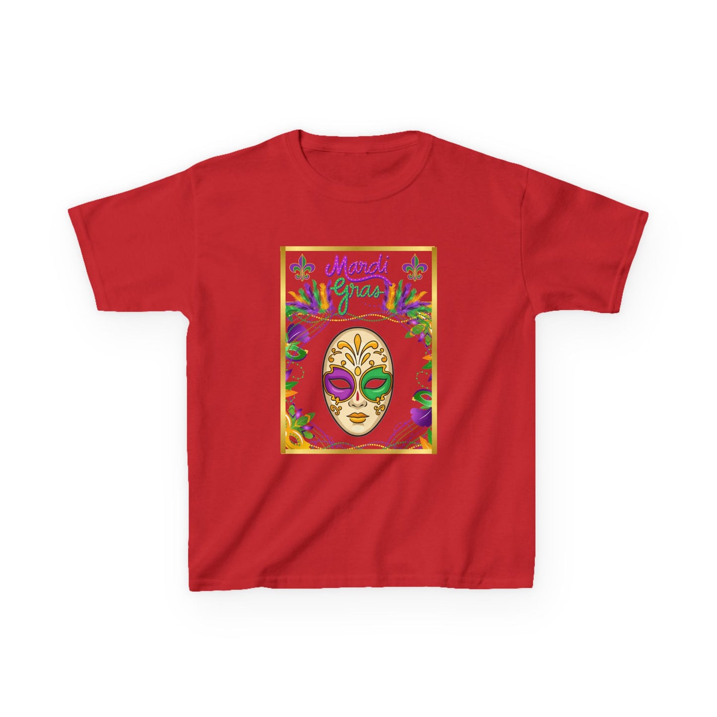 "Mardi  Gras Mask"  Youth Unisex  Boxy T-Shirt.  This Stylish & Colorful Tee Has All The Elements Needed For Carnival Cheer!