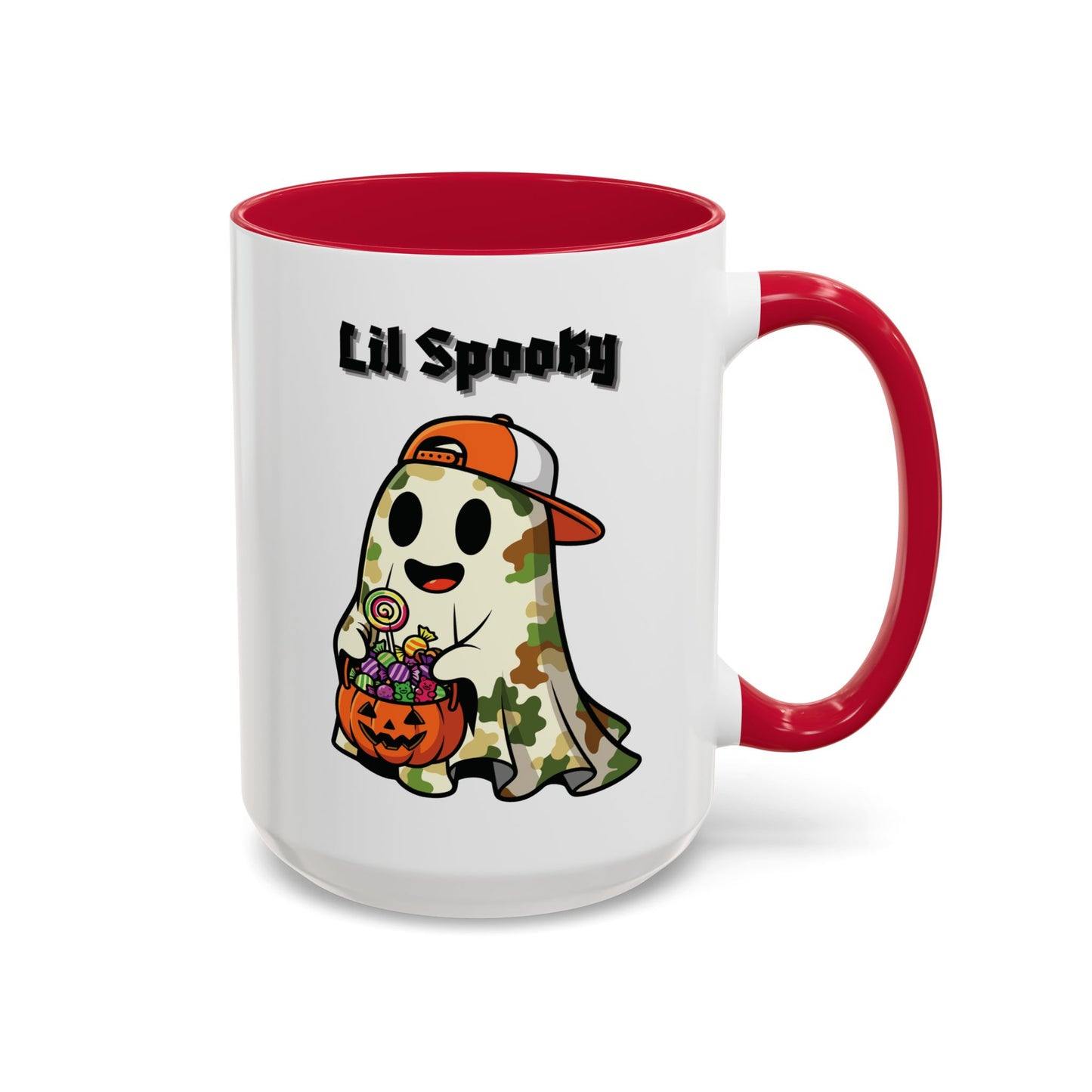 "Lil Spooky"  White Ceramic Halloween Mug With Colorful Accents — Cute Ghost Trick-or-Treat Ceramic Mug (11oz/15oz)