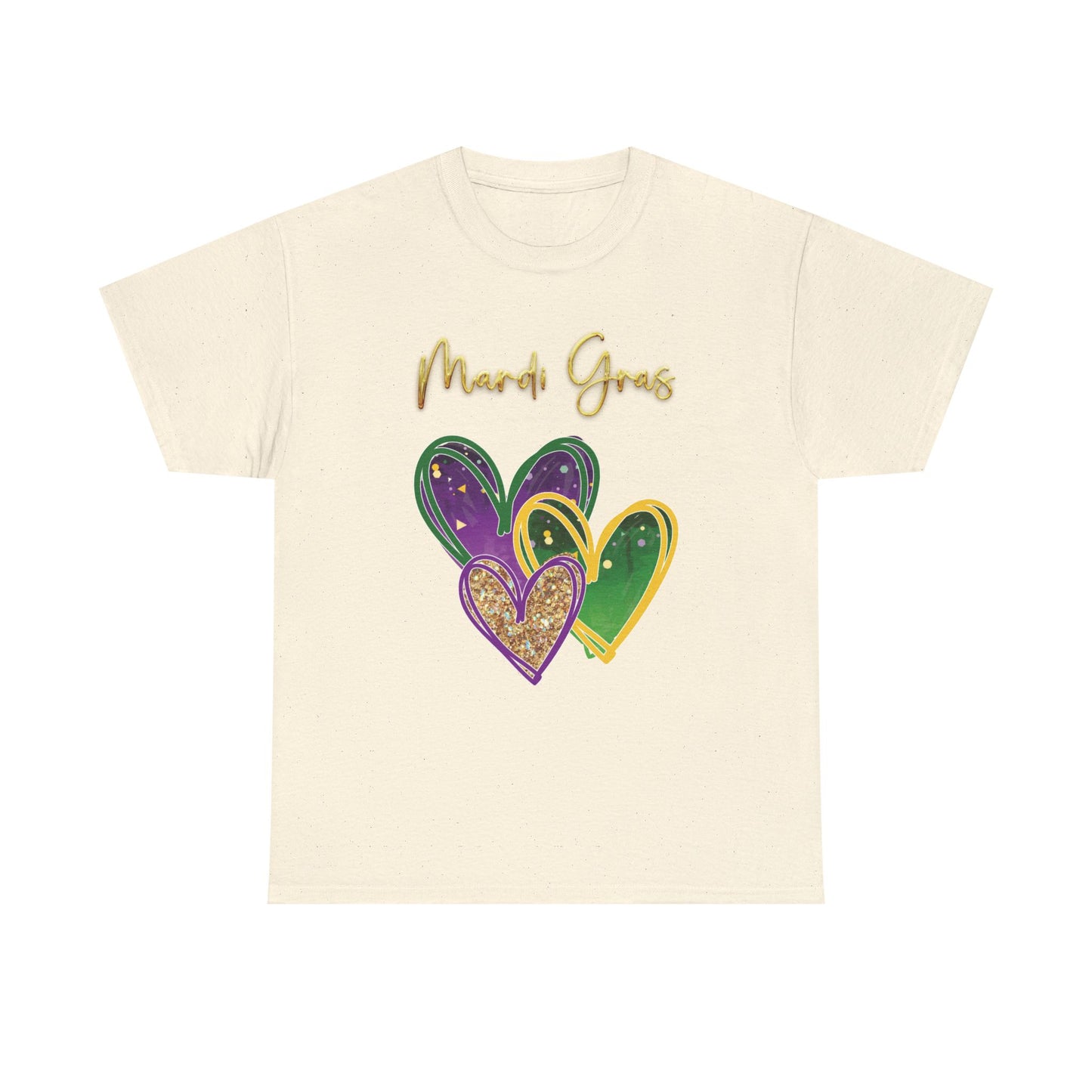 "Mardi Gras Hearts" Unisex T-Shirt.  A "Heart Felt"  Celebration Of Carnival In Purple, Green & Gold!