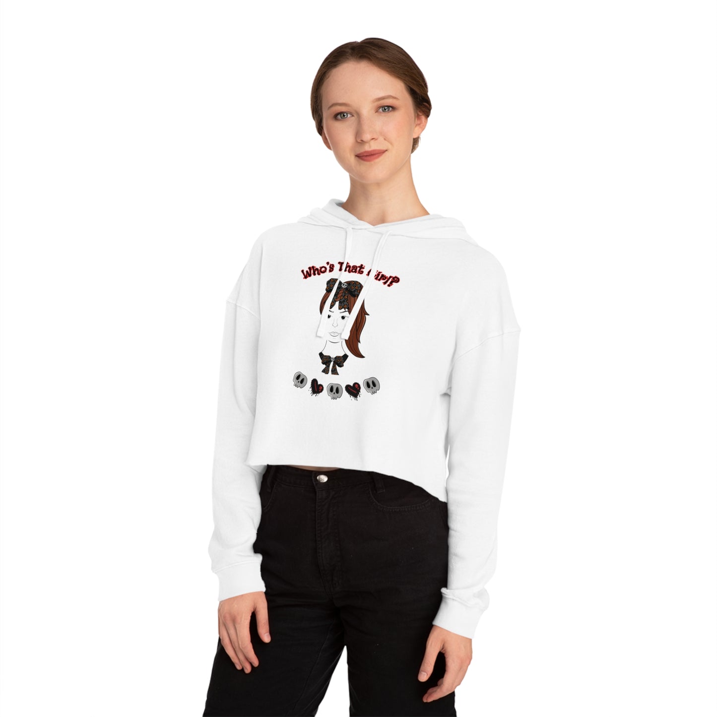 Spectral "Who's That Girl?"  Trendy Women’s Cropped Hooded Sweatshirt.  Unique "Goth Vibe" Crop Top!