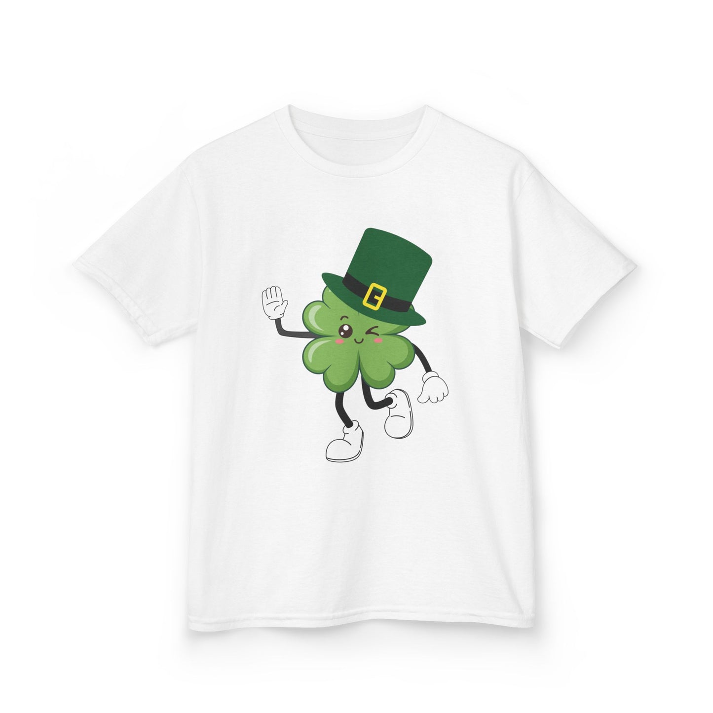 "Dancing Shamrock with Leprechaun Hat".  Kids Heavy Cotton T-Shirt. Patrick’s Day Tee