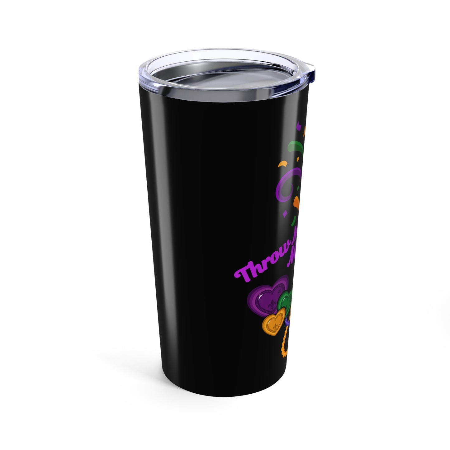 Mardi Gras 20oz Tumbler - "Throw Me Something Mister" Beads & Mask Travel Cup-Black