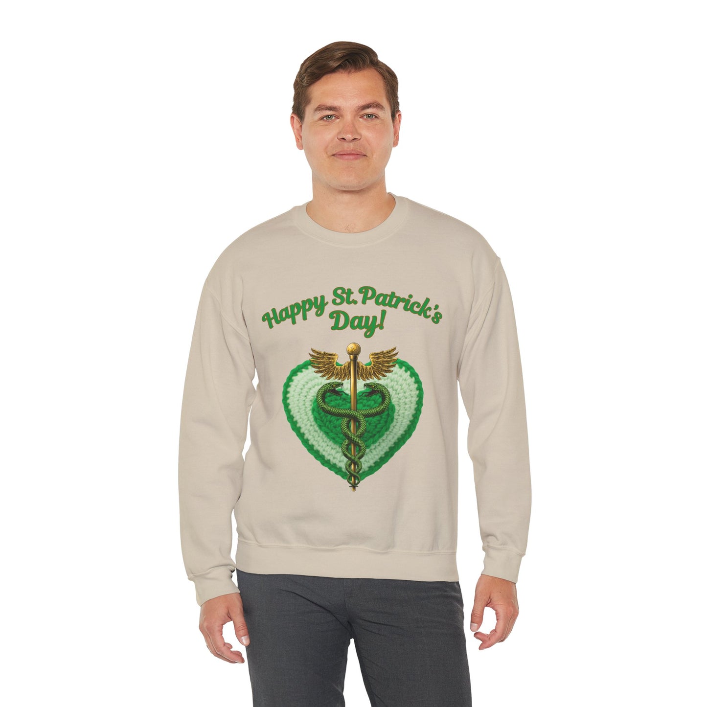 "Happy St. Patrick’s Day-Heart & Caduceus"  Unisex Sweatshirt — For Caring Health Professionals!