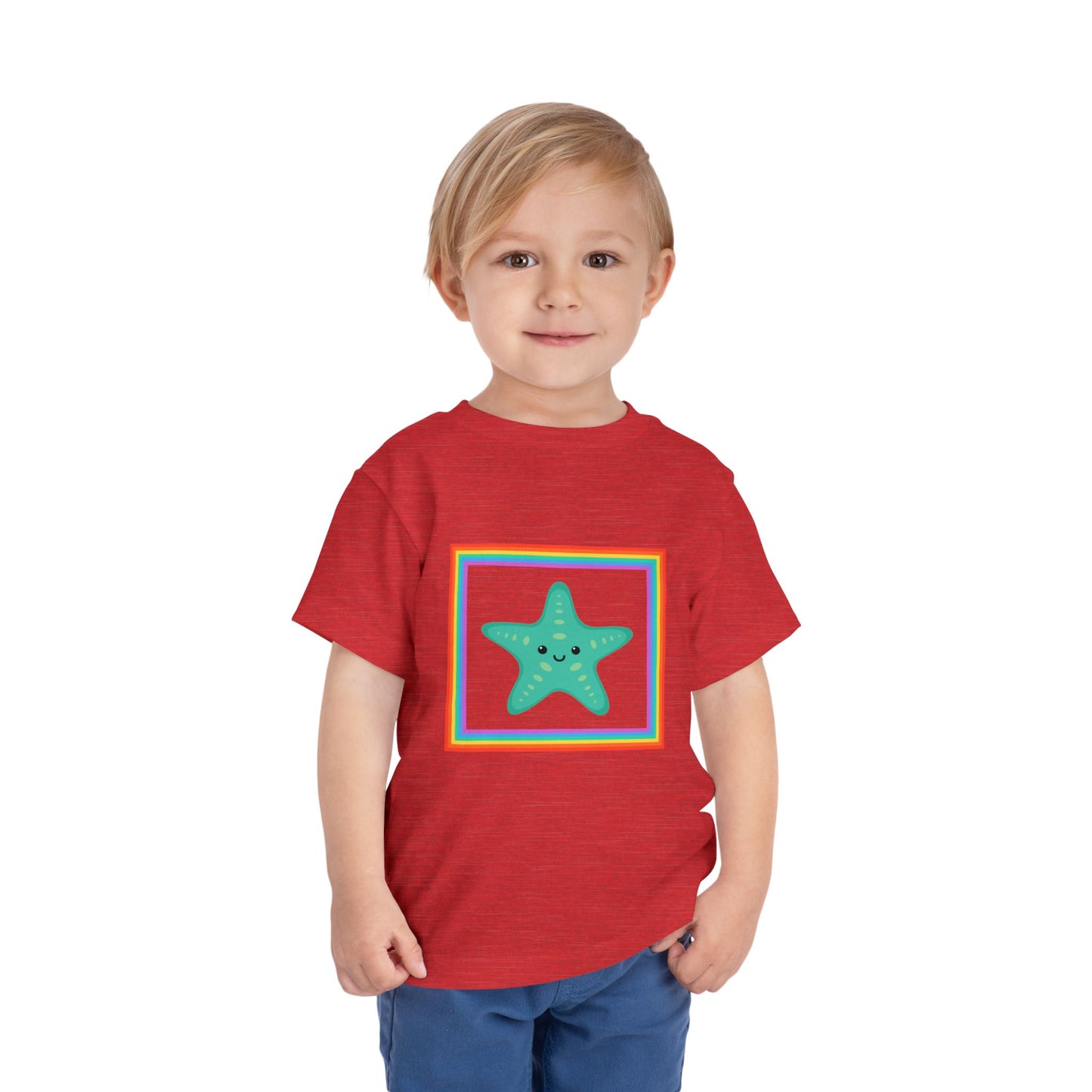 Cute "Starfish Toddler Tee" — Colorful Rainbow Frame Kids Shirt