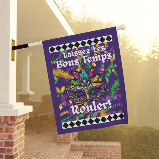 Mardi Gras Garden Banner and House Flag — "Laissez Les Bons Temps Rouler" Decorative Yard Flag-Purple