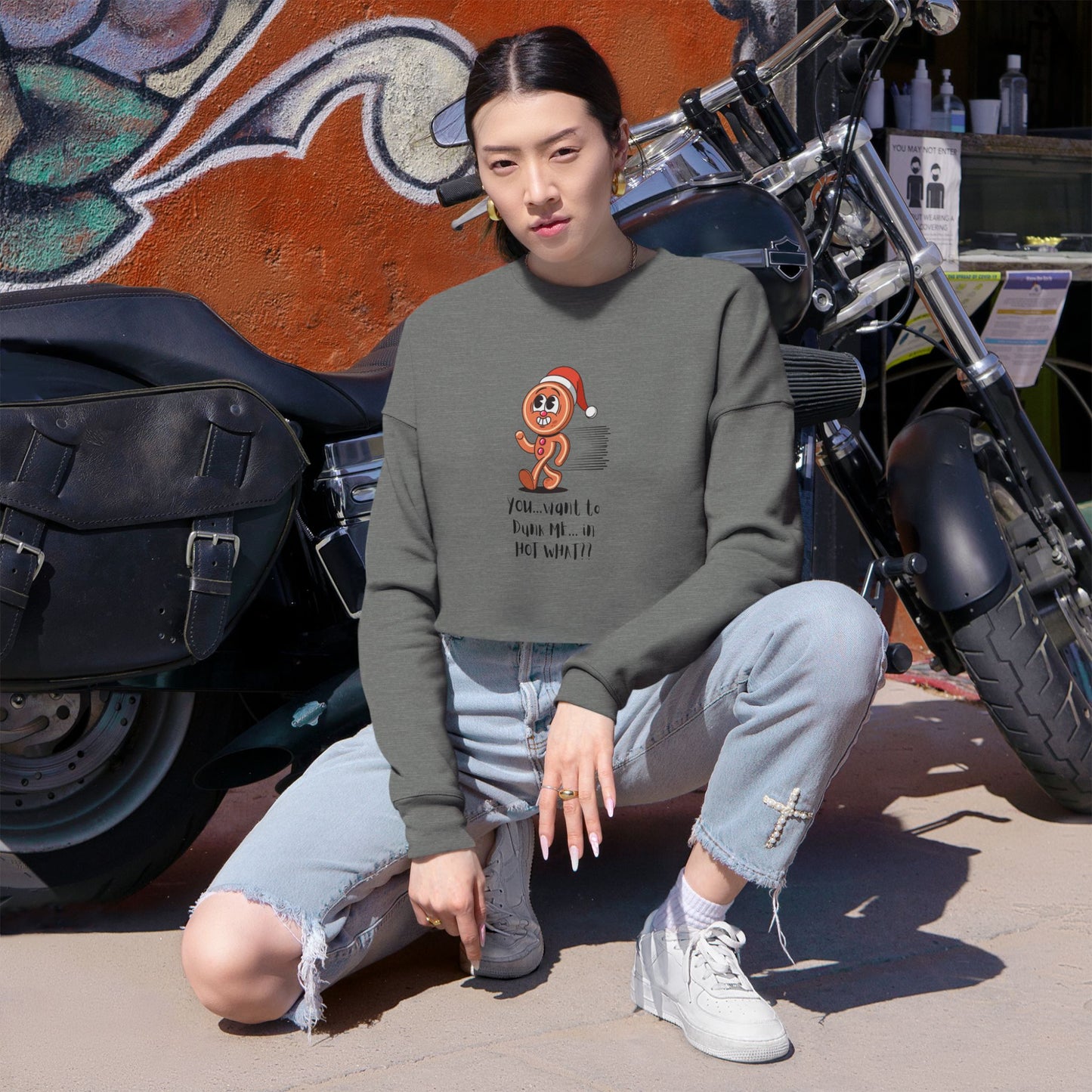 "Running Gingerbread Man" Women's Cropped Sweatshirt