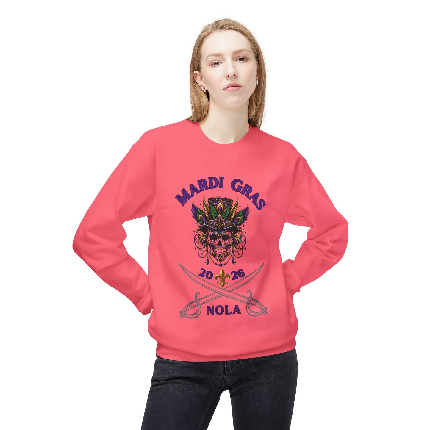 "Mardi Gras 2026 Voodoo Pirate" Crewneck Sweatshirt — A NOLA 2026 Festival Unisex Pullover Ideal For Celebrating Carnival & A Great Souvenir!
