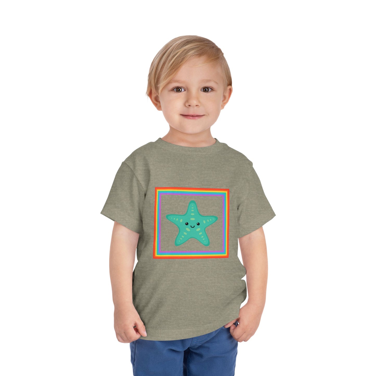 Cute "Starfish Toddler Tee" — Colorful Rainbow Frame Kids Shirt