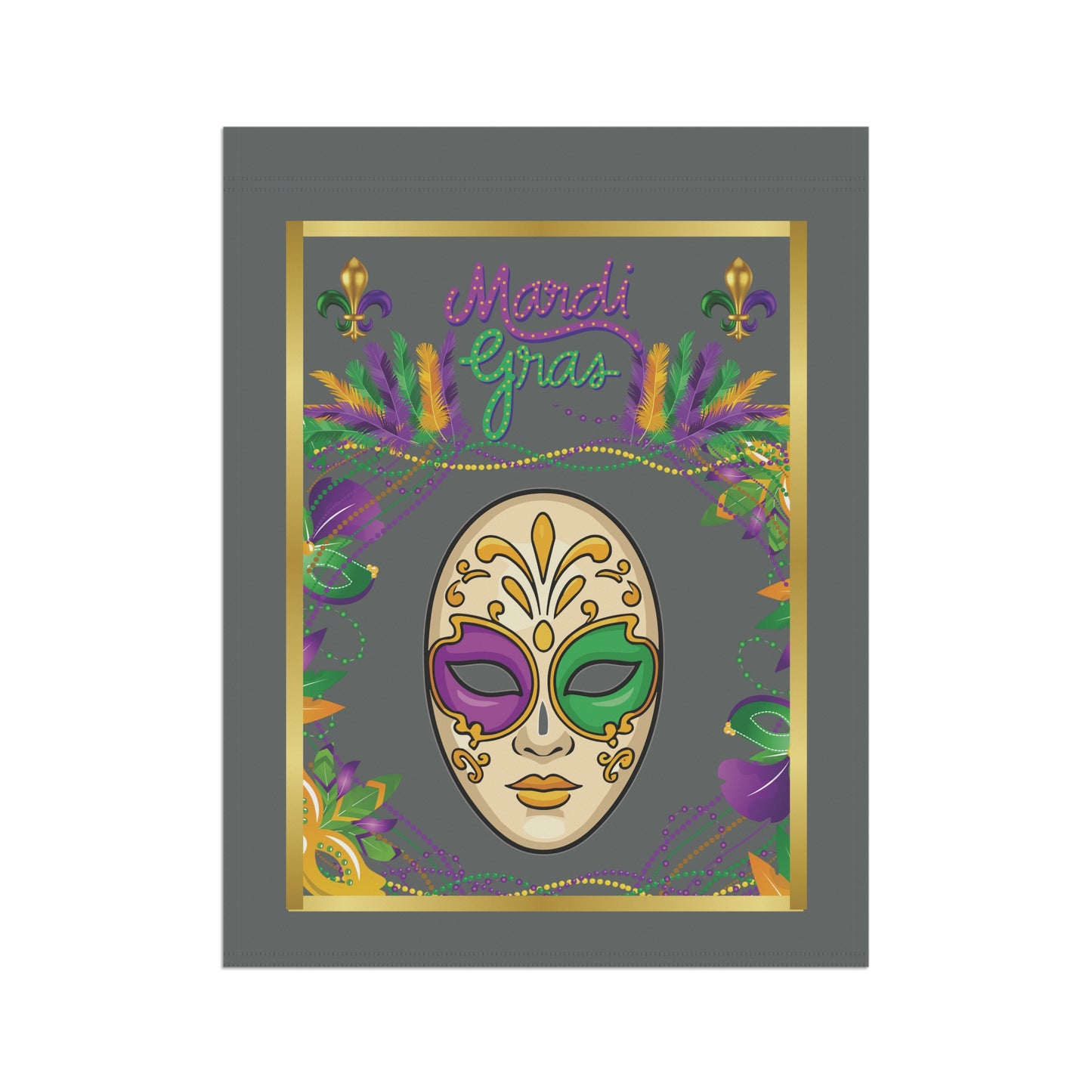 "Mardi Gras Mask", Garden Flag/House Banner In Dark Gray.  Lovely Carnival Mask  Heralds In The Mardi Gras Season!