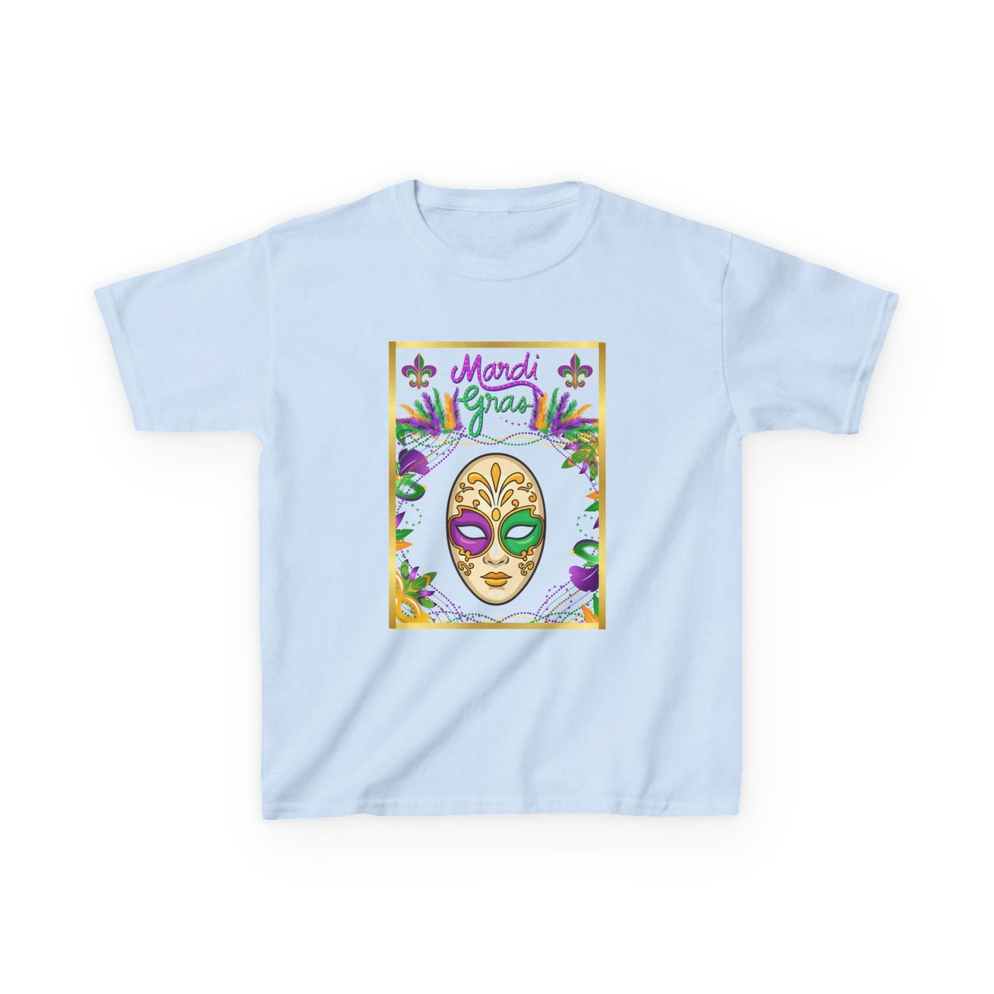 "Mardi  Gras Mask"  Youth Unisex  Boxy T-Shirt.  This Stylish & Colorful Tee Has All The Elements Needed For Carnival Cheer!