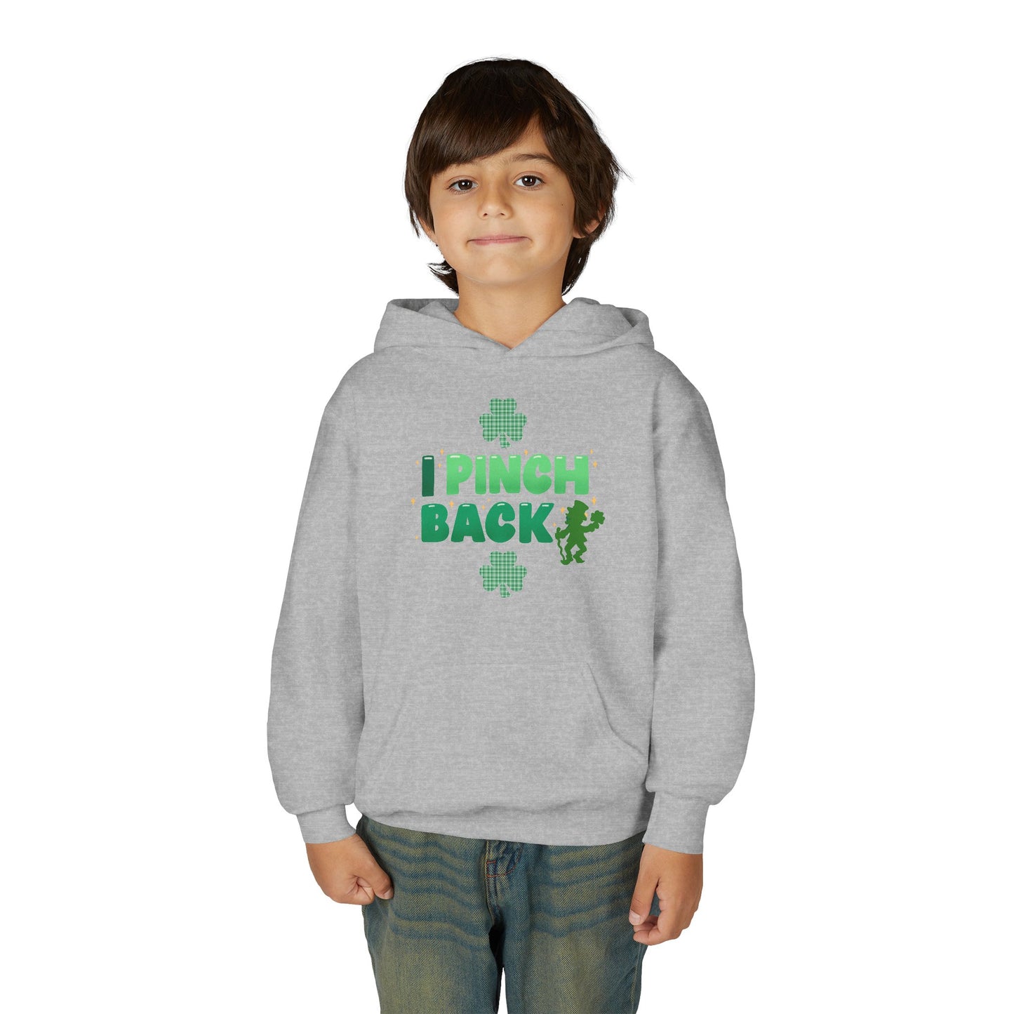 Youth St. Patrick's Day Hoodie — "I Pinch Back" Shamrock (Approach With Caution-LOL)