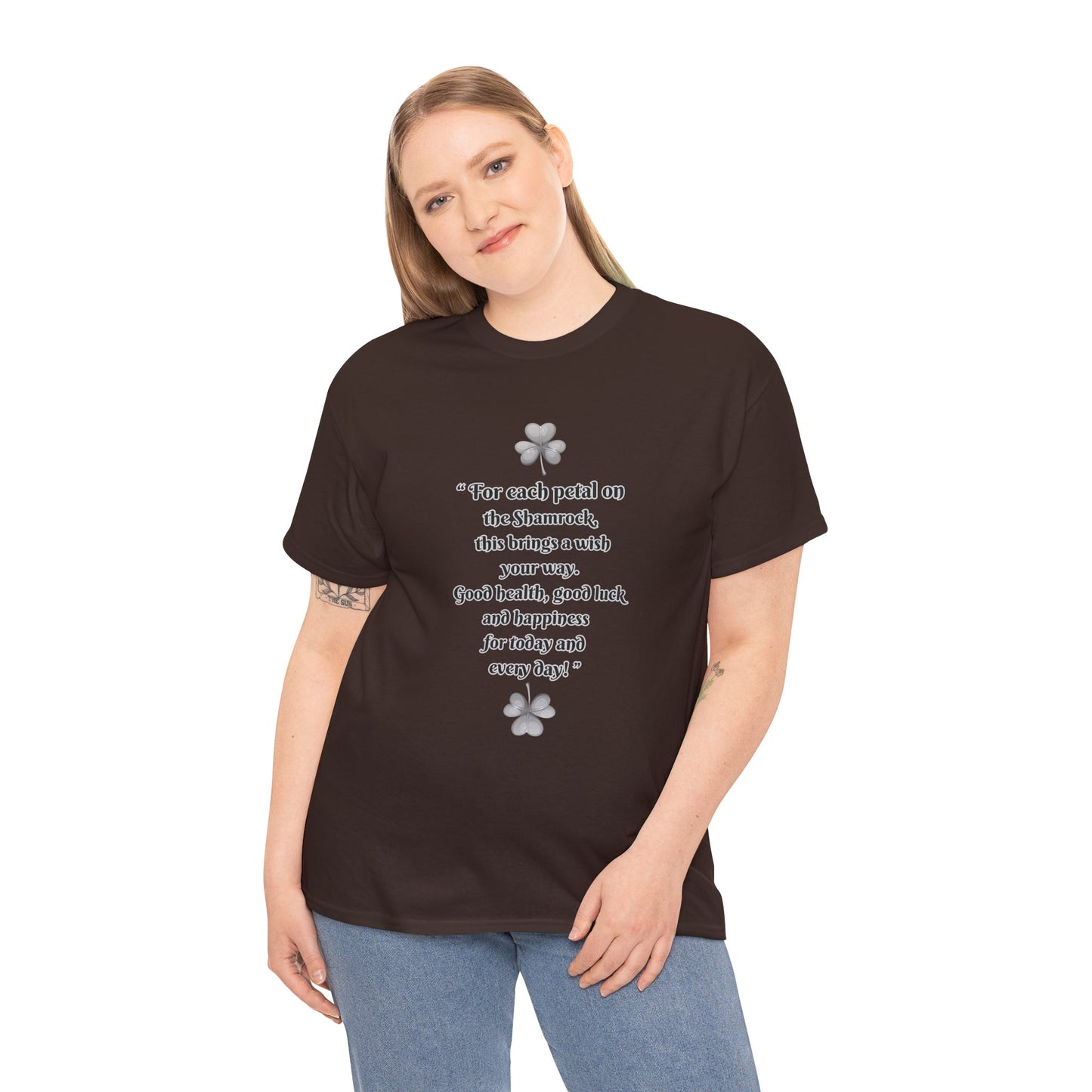 "Irish Shamrock Blessing" Unisex Heavy Cotton T-Shirt — Front & Back Design Graphic-  Great For St .Patrick's Day!