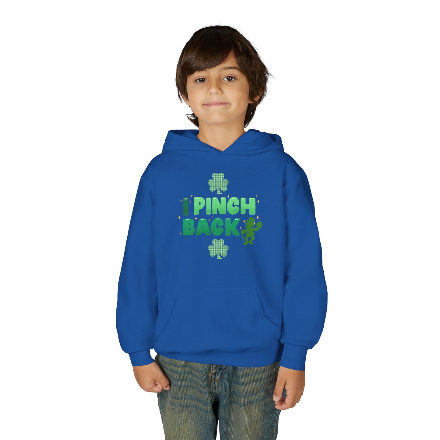 Youth St. Patrick's Day Hoodie — "I Pinch Back" Shamrock (Approach With Caution-LOL)