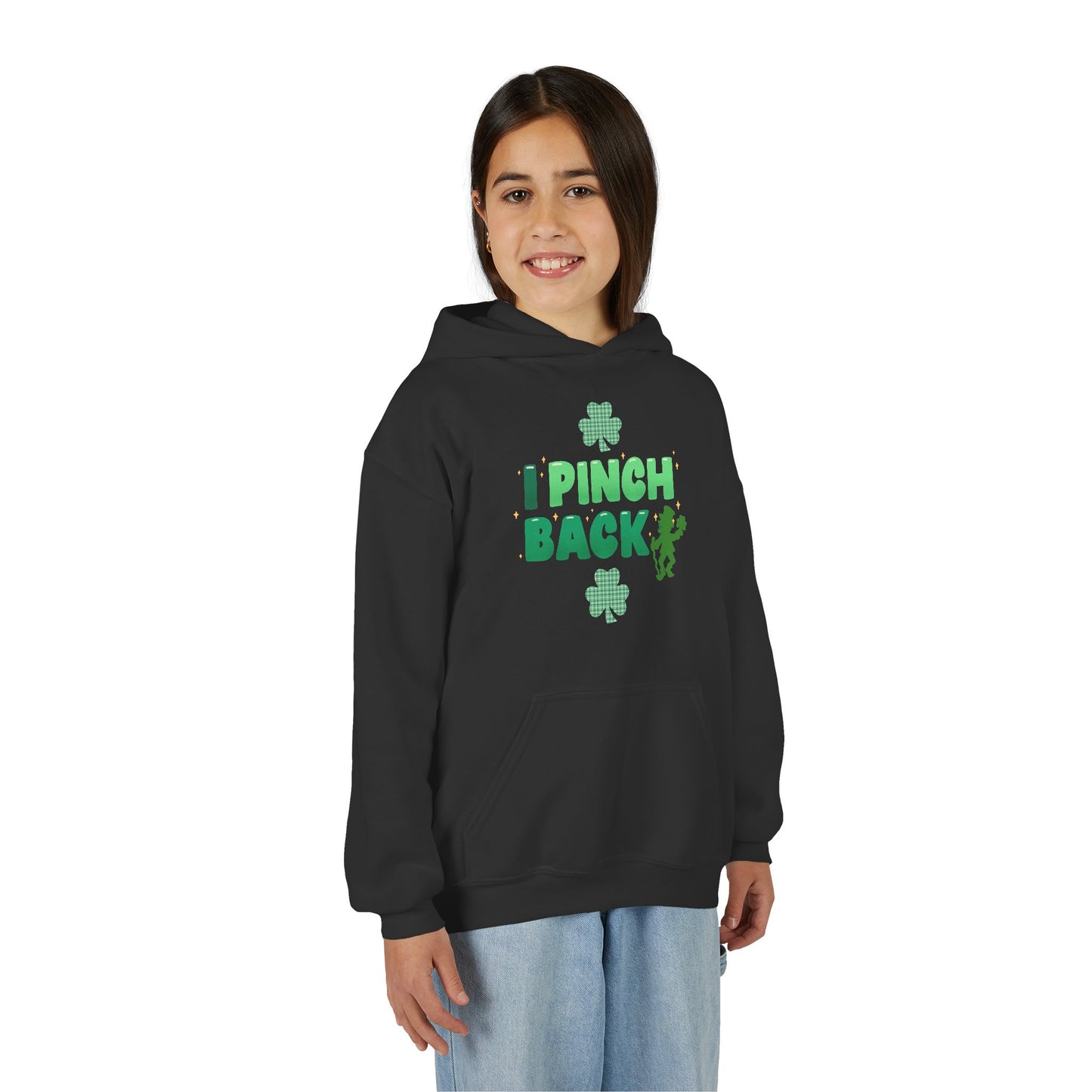 Youth St. Patrick's Day Hoodie — "I Pinch Back" Shamrock (Approach With Caution-LOL)