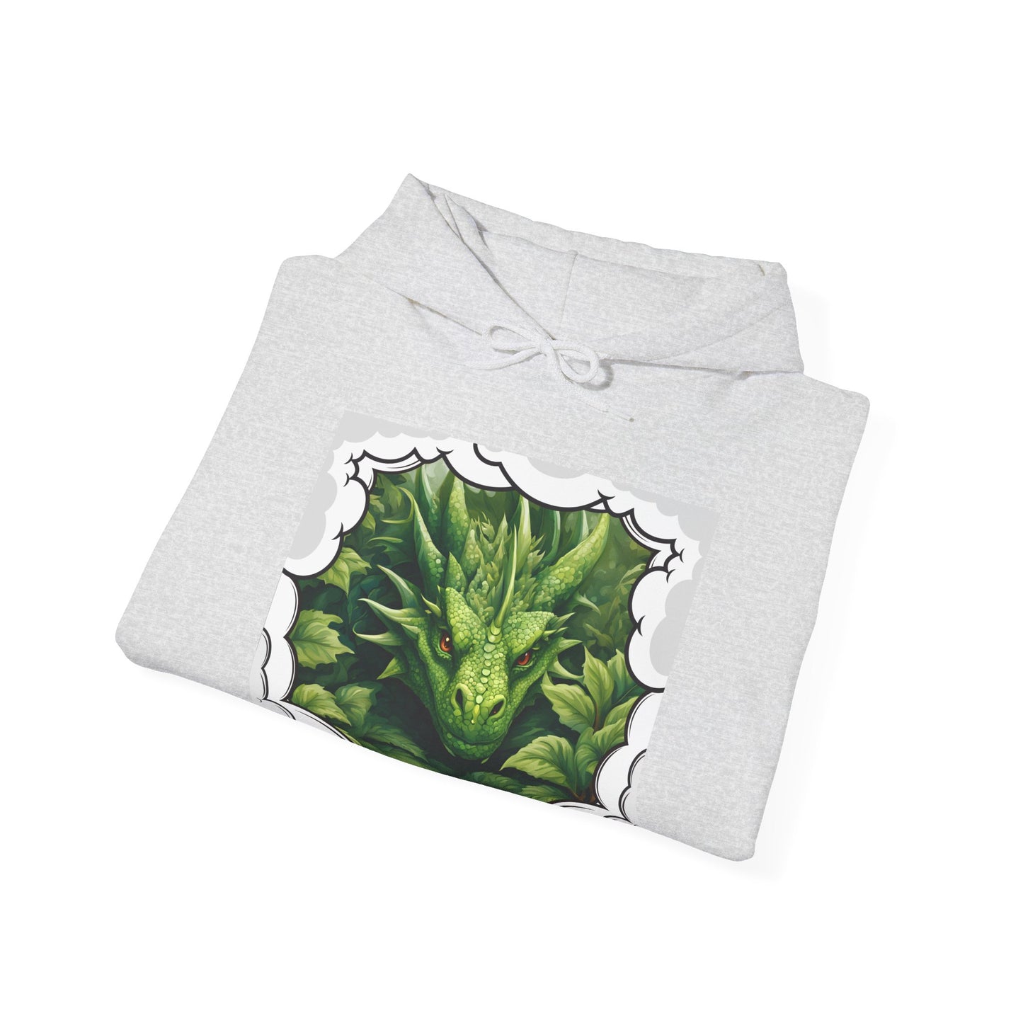 "Green Fantasy Dragon" Unisex Pullover Hoodie.  Our Intriguing 'Anime Style' Dragon Hides Between Lush, Green Leaves-Waiting...