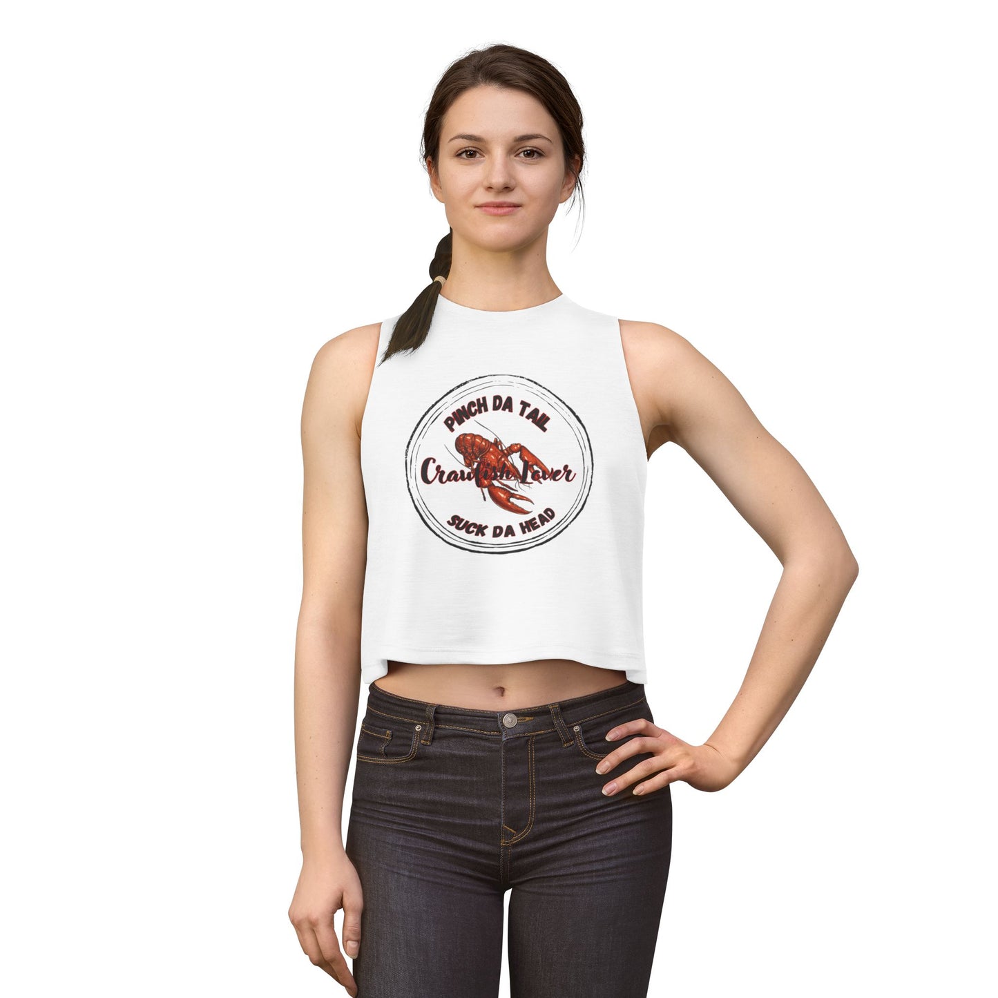 Crawfish Lover Crop Top — "Pinch Da Tail, Suck Da Head" Cajun Seafood Tank