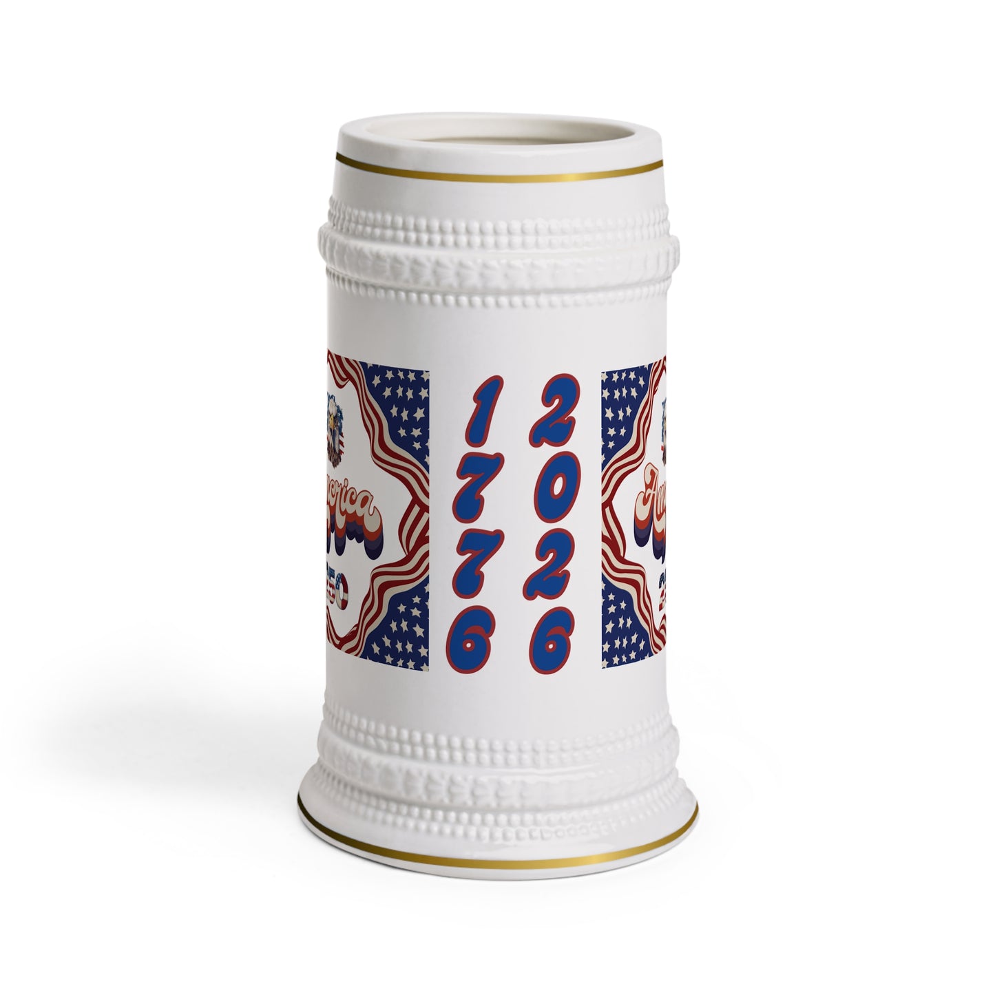 America 250 Ceramic Beer Stein — Patriotic 4th of July Anniversary Mug