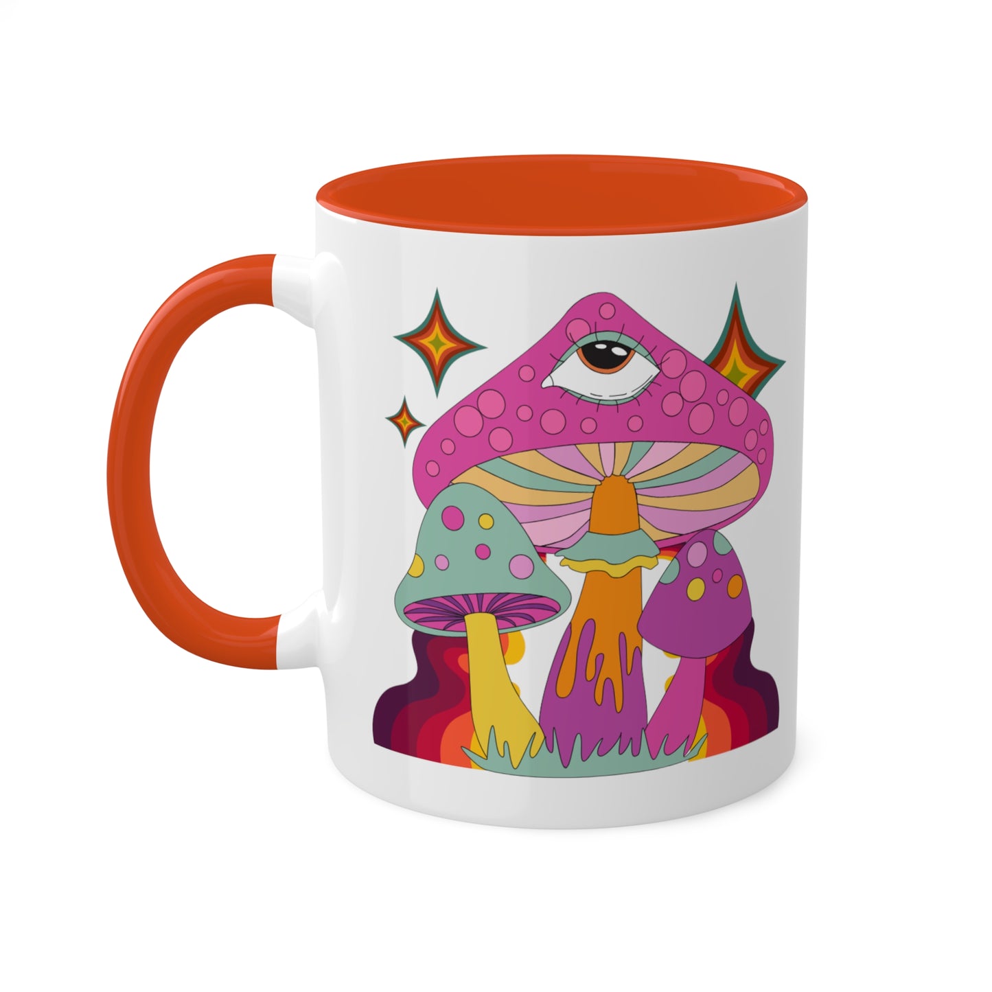 "Groovy Mushrooms" 11 oz White Mug with Colorful Accents