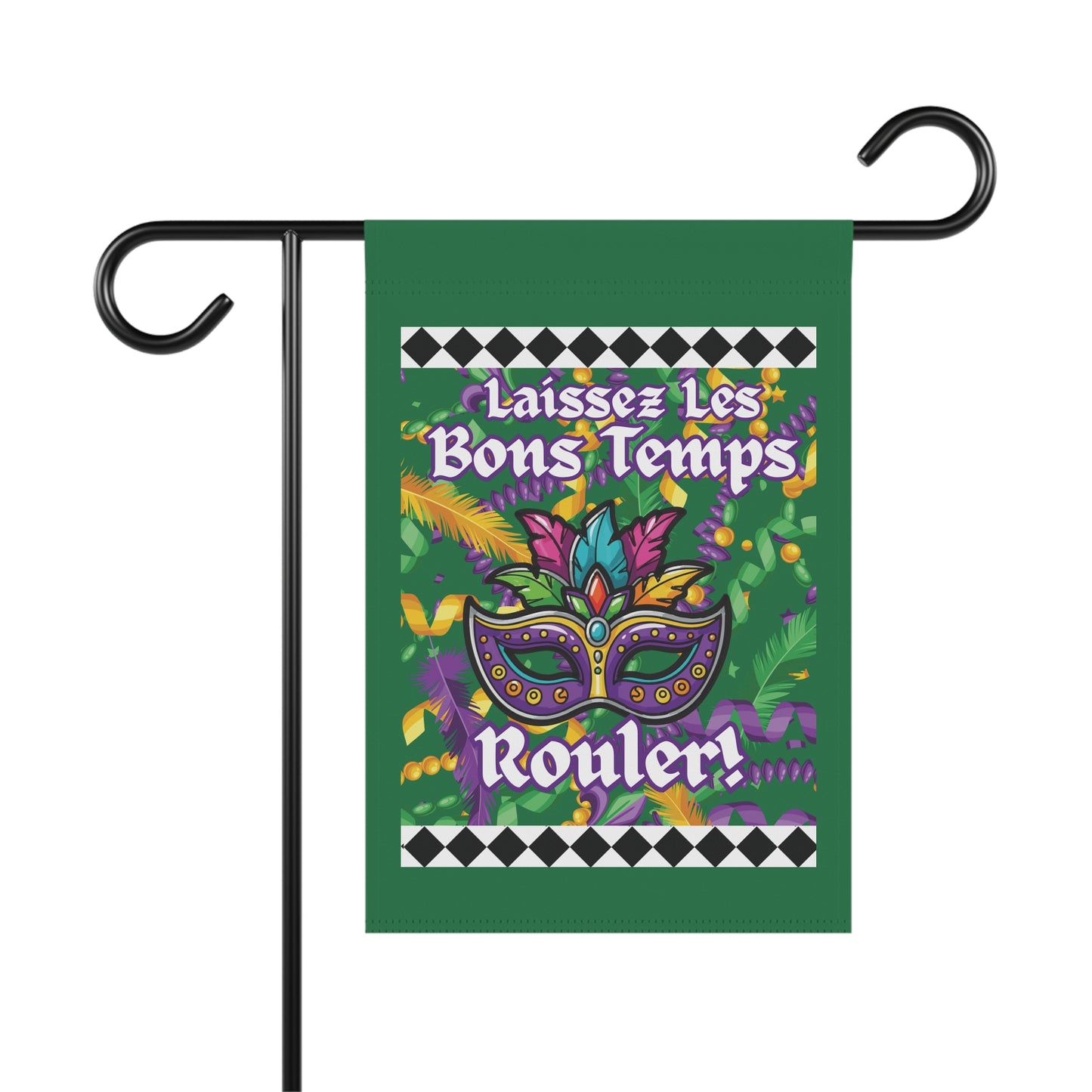 “Laissez Les Bons Temps Rouler!” Gras Garden Flag.  Decorative And Coloful Mardi Gras House Banner/Flag-Green