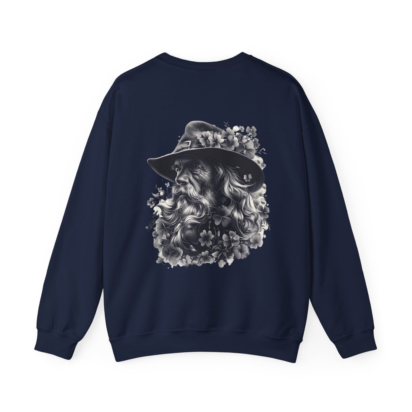 "St. Patrick's Day-Shamrock Blessing" Unisex Crewneck Pullover Sweatshirt With Front & Back Designs. Vintage Bearded Irish Gentleman & Classic Irish Blessing