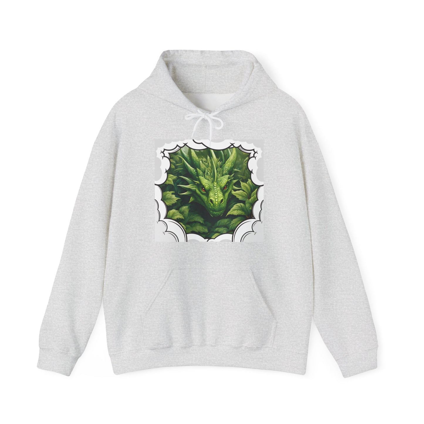 "Green Fantasy Dragon" Unisex Pullover Hoodie.  Our Intriguing 'Anime Style' Dragon Hides Between Lush, Green Leaves-Waiting...