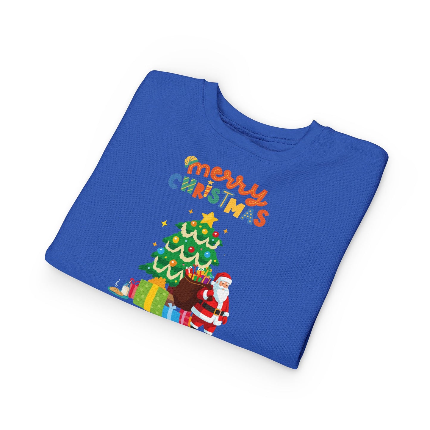 Toddler Sweatshirt — Merry Christmas Santa & Tree Personalized Kids Crewneck