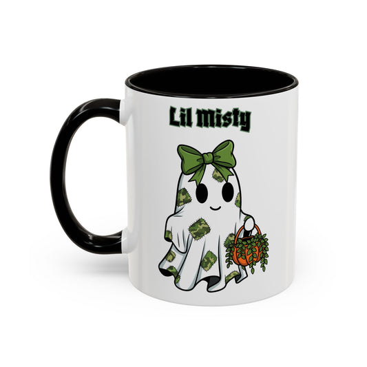 "Lil Misty Ghost" White Ceramic Mug  (11oz and 15oz) With Colorful Accents.  A Cute Halloween Mug for All Ages!