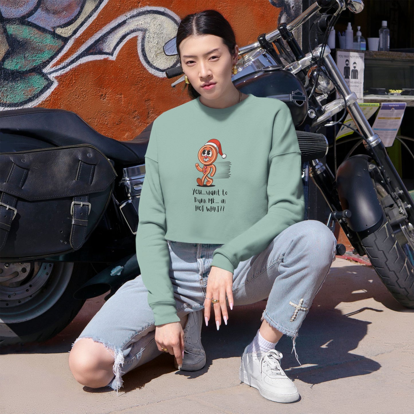 "Running Gingerbread Man" Women's Cropped Sweatshirt