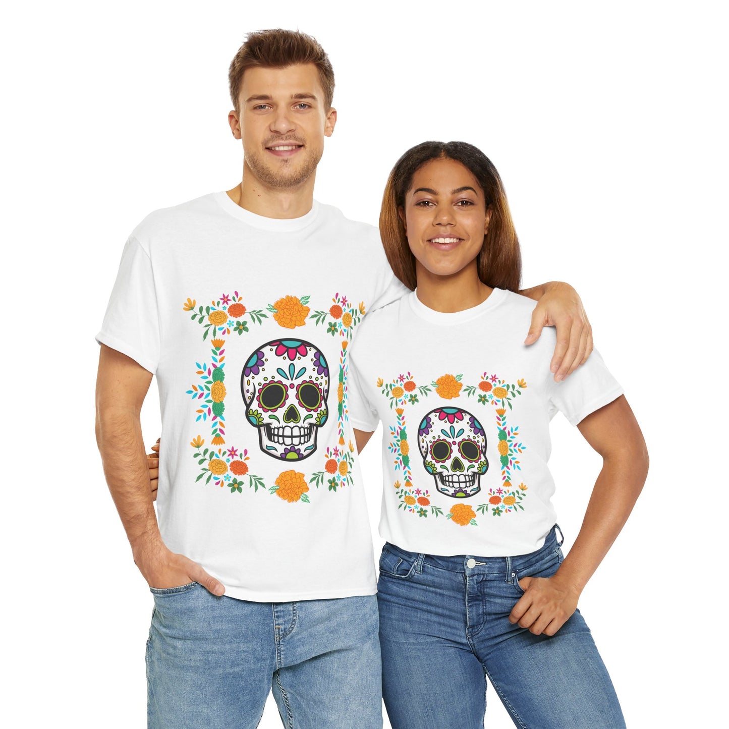 "Day of the Dead" Unisex Heavy Cotton Tee, Colorful Sugar Skull Design!