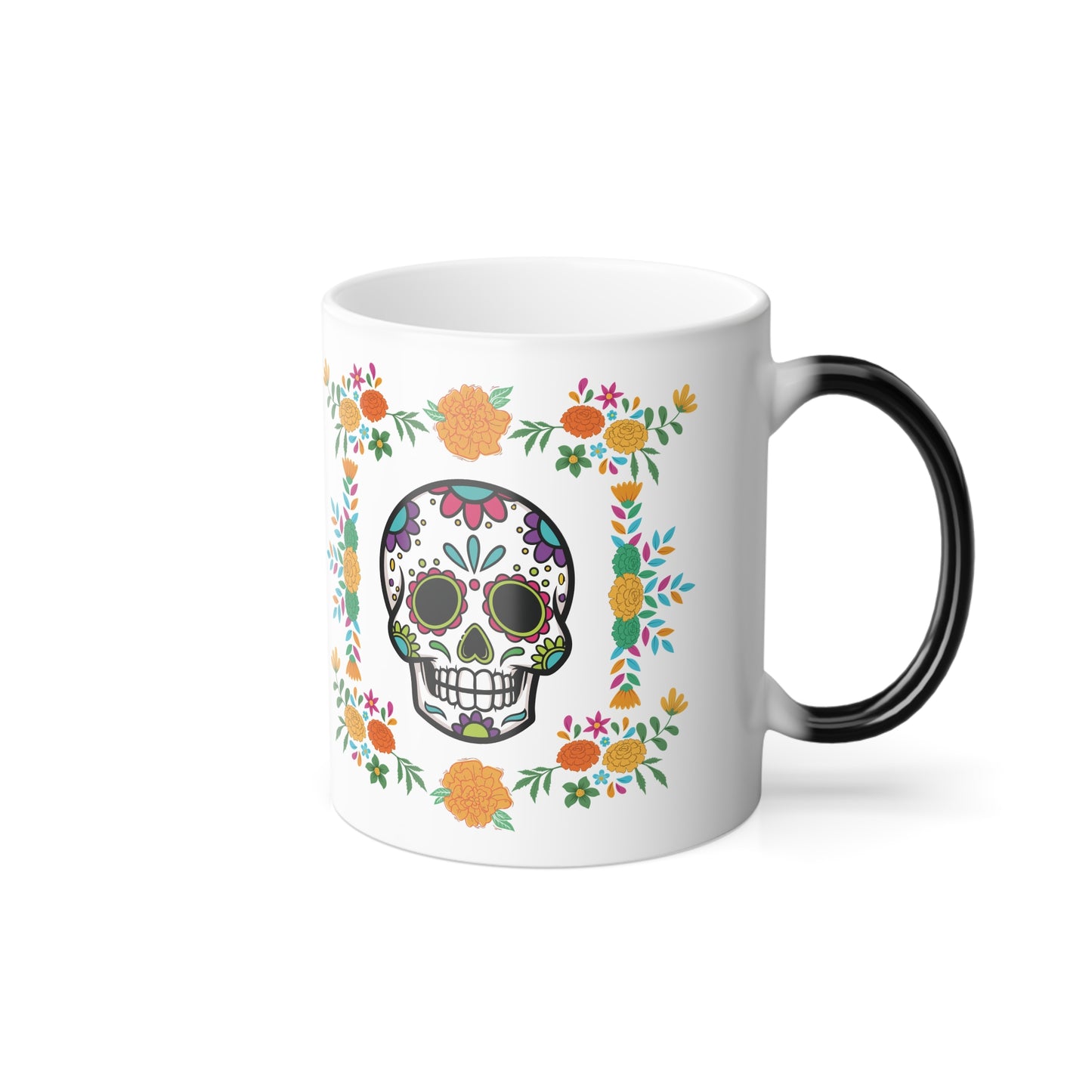 Vibrant Floral "Sugar Skull Mug "- Color Changing 11 oz Coffee Cup, Day of the Dead Gift!