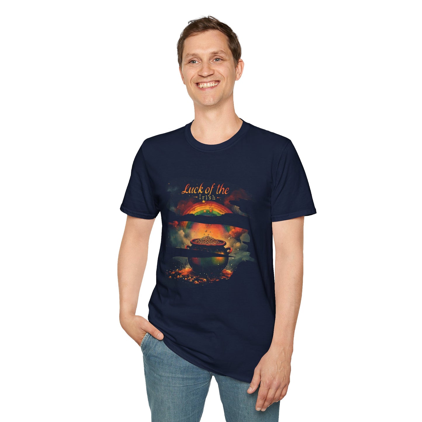 "Luck of the Irish"  Unisex Lightweight Cotton T-Shirt — Featuring An "Avant Garde" Rendition Of The Pot Of Gold At The End Of The Rainbow!