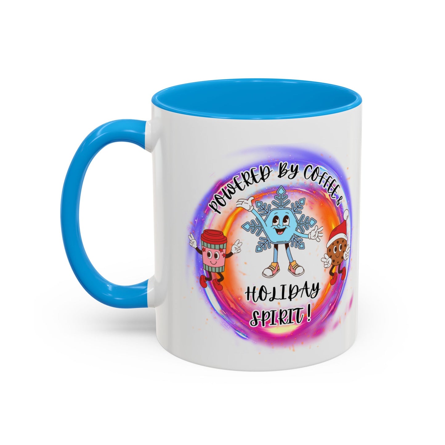 "Powered By Coffee and Christmas Spirit"   Two Tone Accent  Mugs (11oz, 15oz)