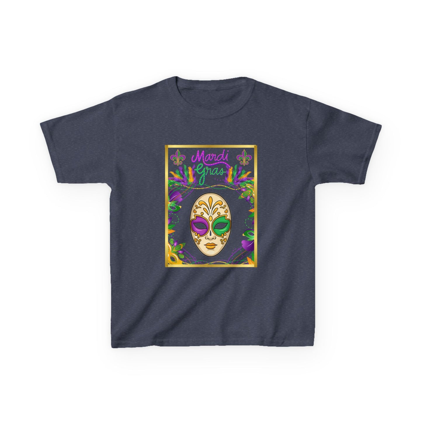 "Mardi  Gras Mask"  Youth Unisex  Boxy T-Shirt.  This Stylish & Colorful Tee Has All The Elements Needed For Carnival Cheer!
