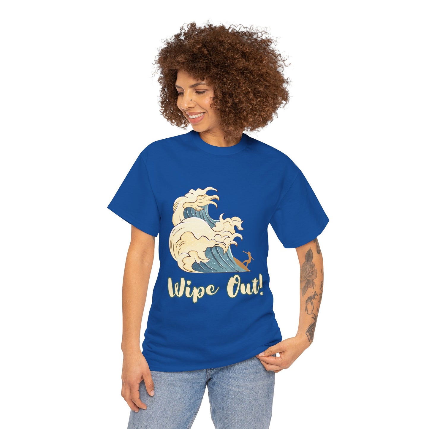 Surf-Inspired Unisex Heavy Cotton Tee - "Wipe Out!" Graphic