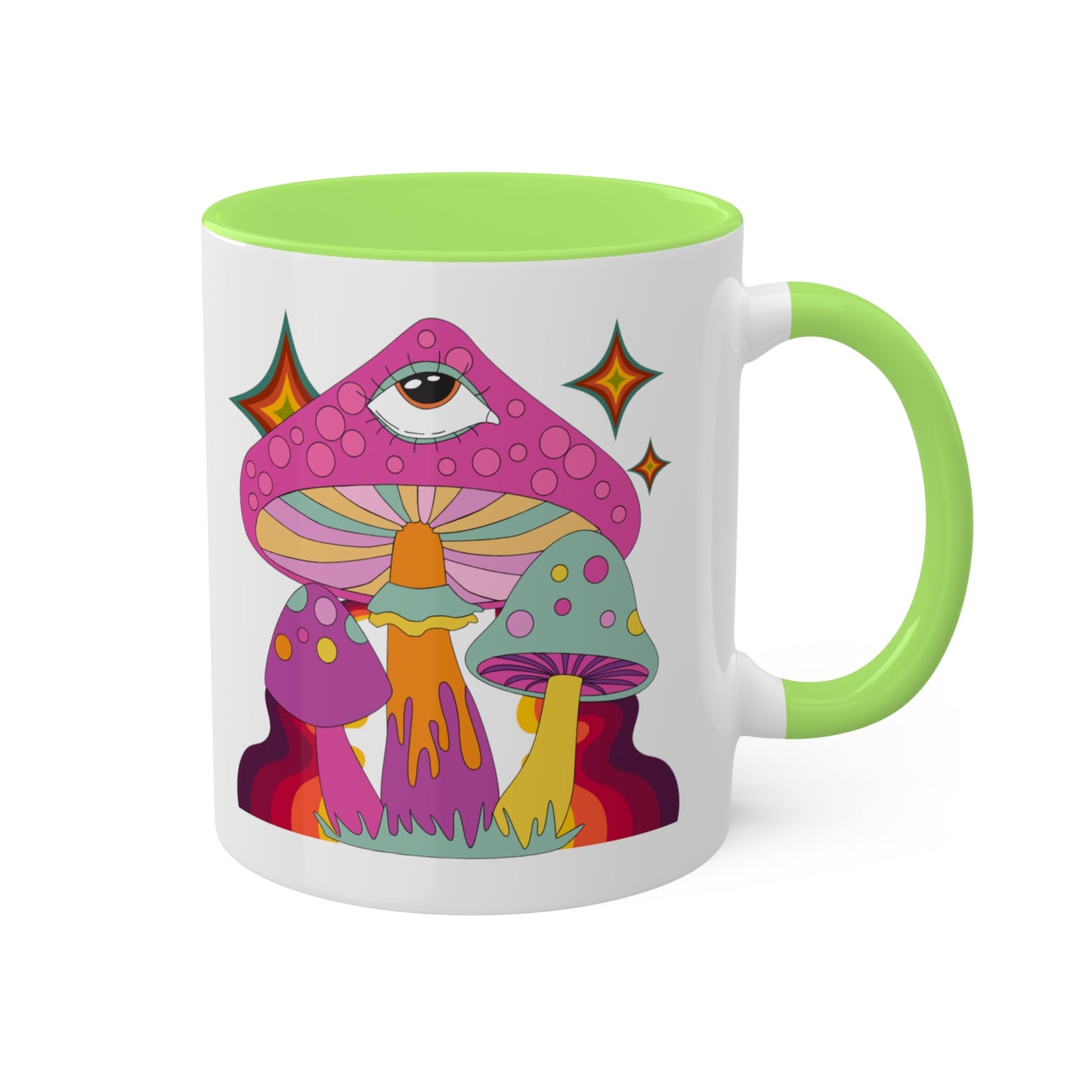 "Groovy Mushrooms" 11 oz White Mug with Colorful Accents
