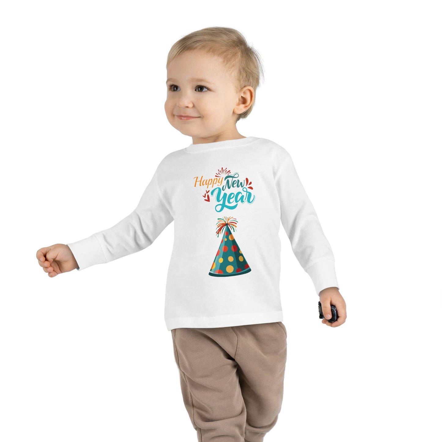 "Happy New Year- Party Hat", Toddler Long Sleeve Tee Shirt.  They Will Not Want To Take This Shirt Off!